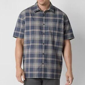 mutual weave Men's Button Up Shirt Size XL Tall Blue Check Short Sleeves NWT $48
